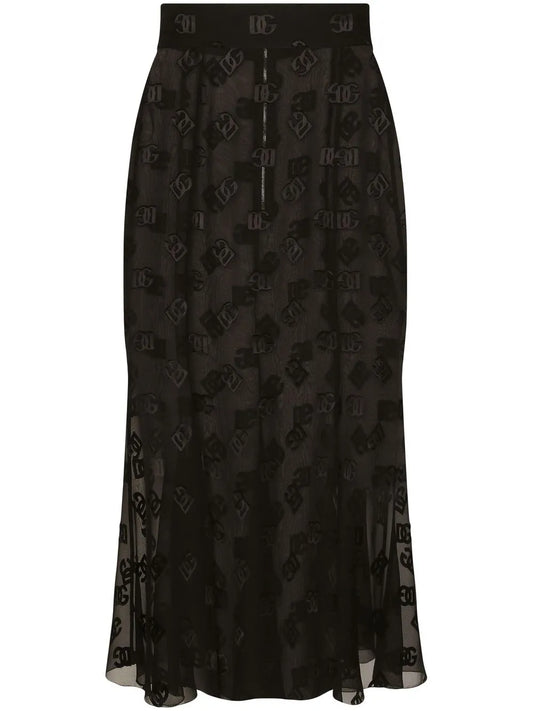 Dg-Logo Satin Midi Skirt