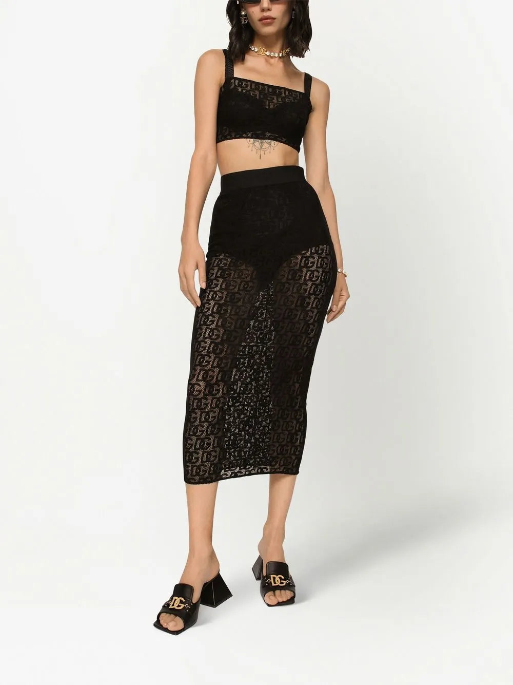 Dg-Logo Tulle Pencil Skirt