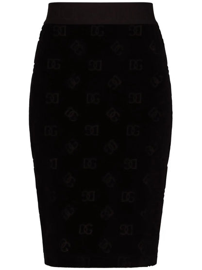 Dg-Logo Flocked Midi Skirt