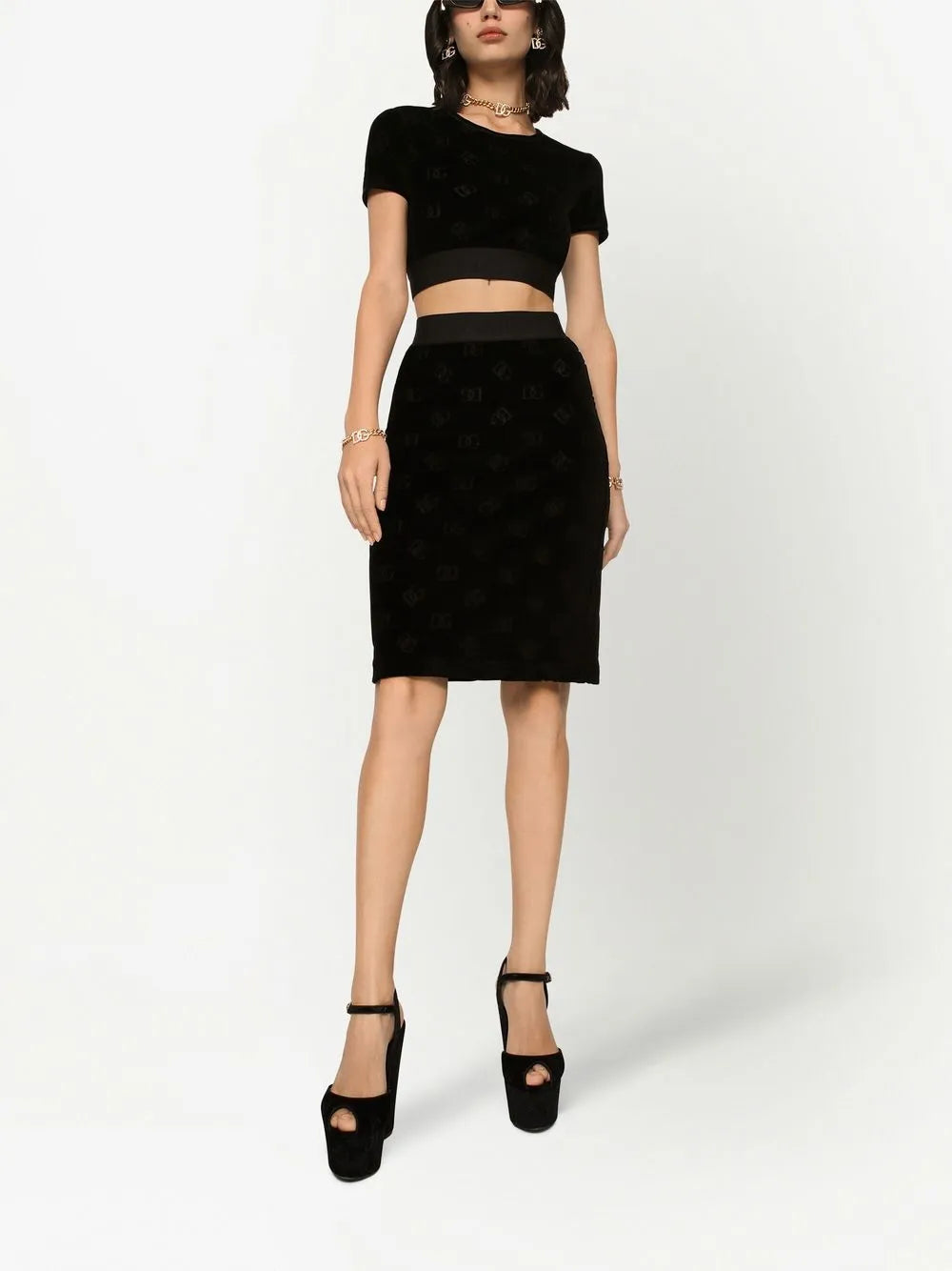 Dg-Logo Flocked Midi Skirt