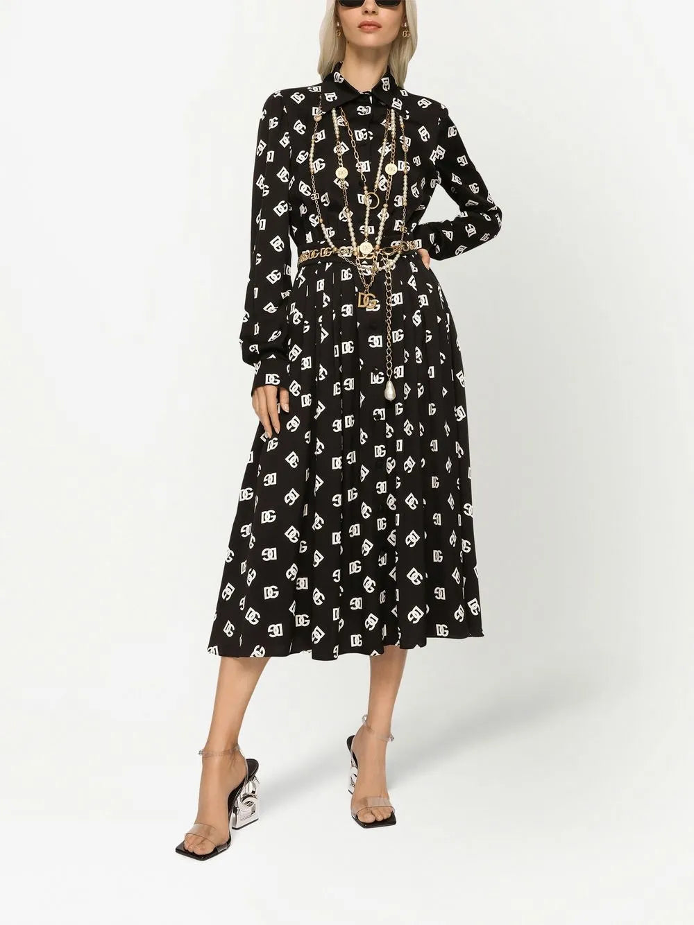 Logo-Print Belted Midi Dress