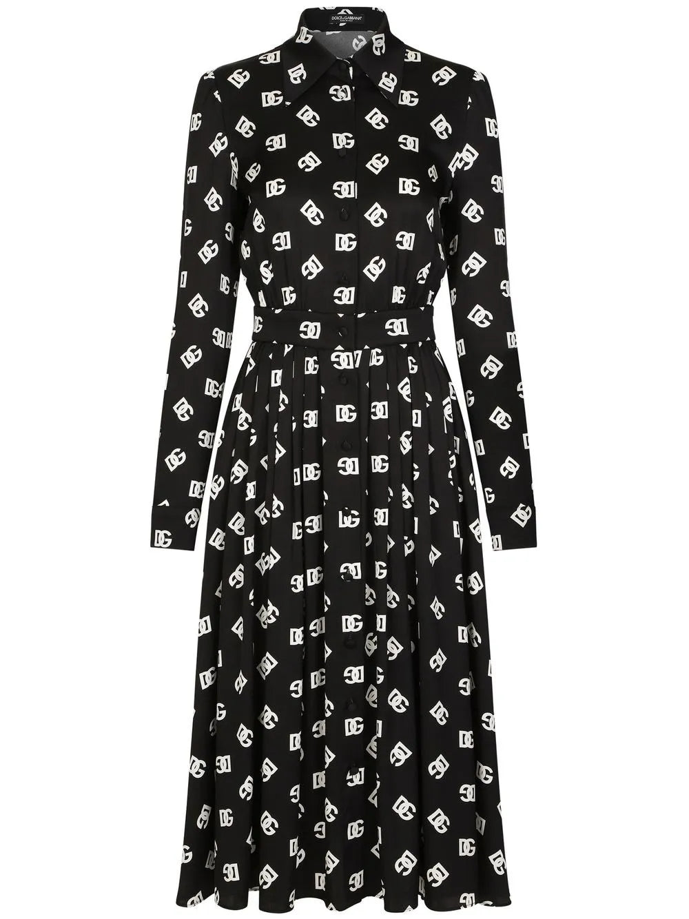 Logo-Print Belted Midi Dress