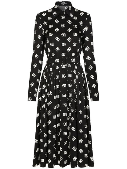 Logo-Print Belted Midi Dress