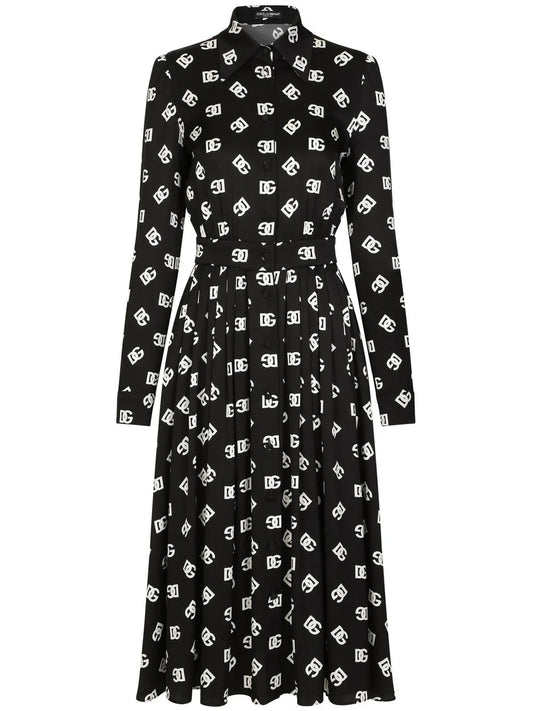 Logo-Print Belted Midi Dress
