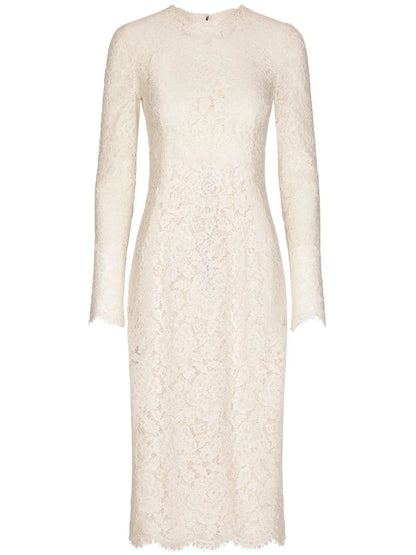 Floral-Lace Long-Sleeve Midi Dress