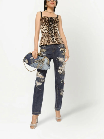 Leopard-Print Lace-Up Corset