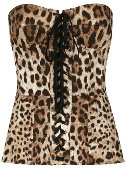 Leopard-Print Lace-Up Corset