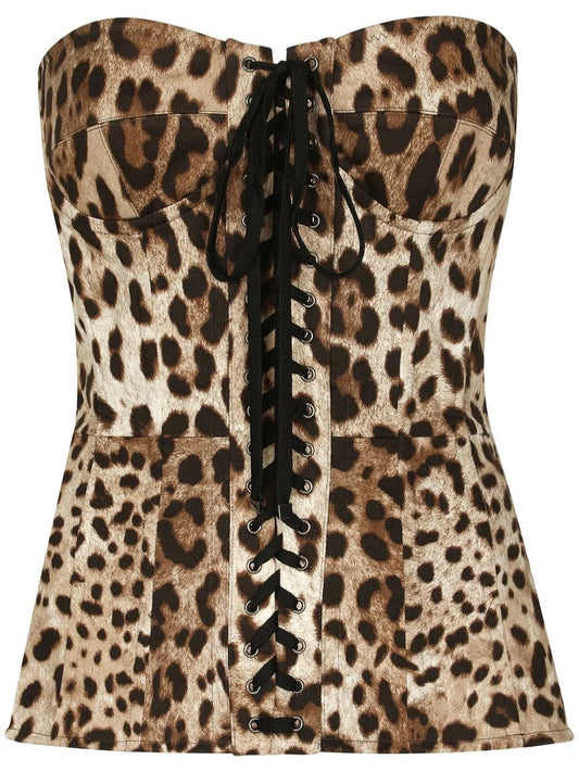 Leopard-Print Lace-Up Corset