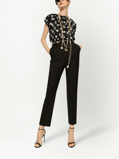 Logo-Print Silk Blouse