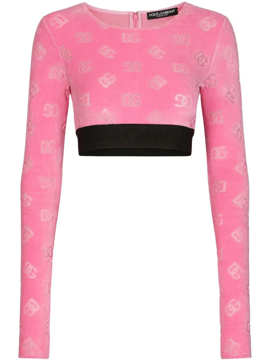 Dg-Logo Flocked Crop Top