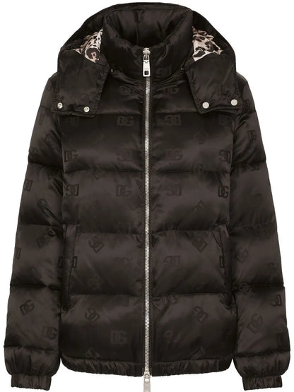 Dg-Logo Jacquard Satin Puffer Jacket