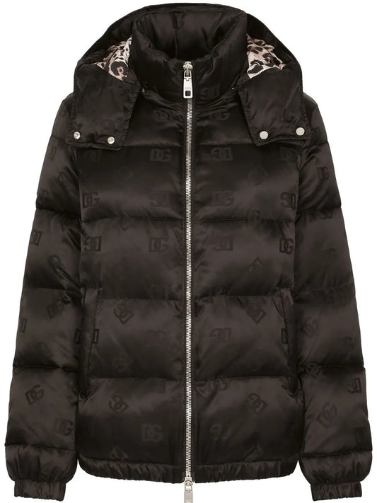 Dg-Logo Jacquard Satin Puffer Jacket
