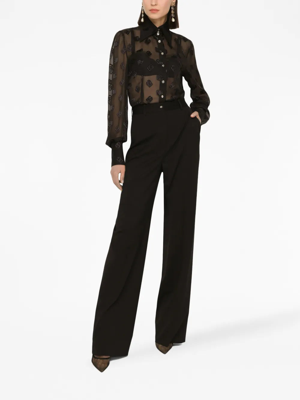 Gabardine Wide-Leg Trousers