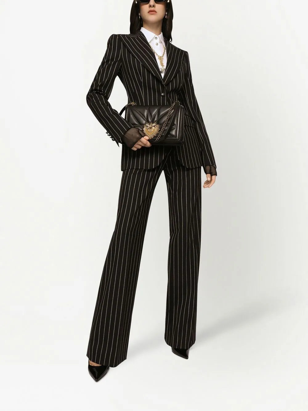Pinstriped Wide-Leg Trousers