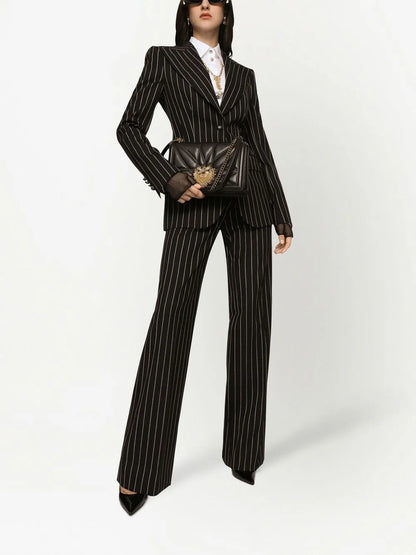 Pinstriped Wide-Leg Trousers