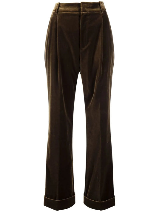 Velvet-Effect Flared Trousers