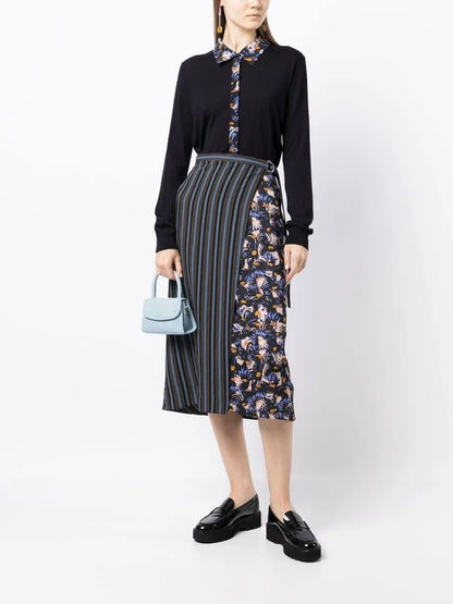 Panelled Stripe-Print Skirt