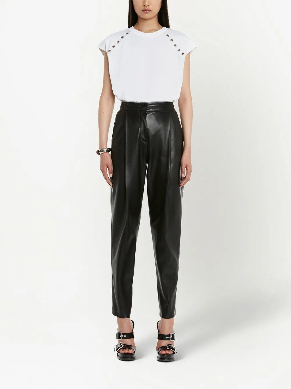 Pleated Leather Tapered Trousers
