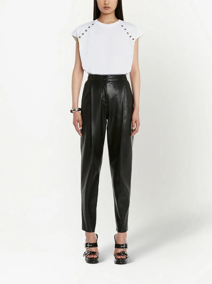 Pleated Leather Tapered Trousers