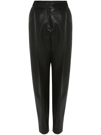 Pleated Leather Tapered Trousers