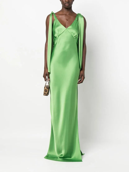 Satin-Finish Drape-Detail Gown