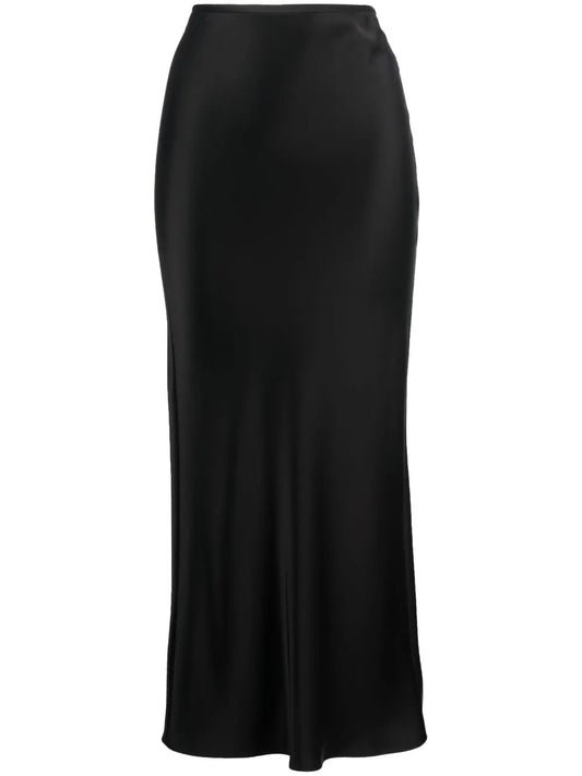Satin-Finish Flared Midi Skirt