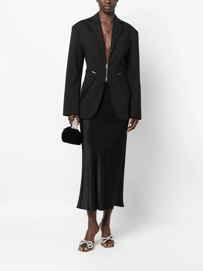 Satin-Finish Flared Midi Skirt