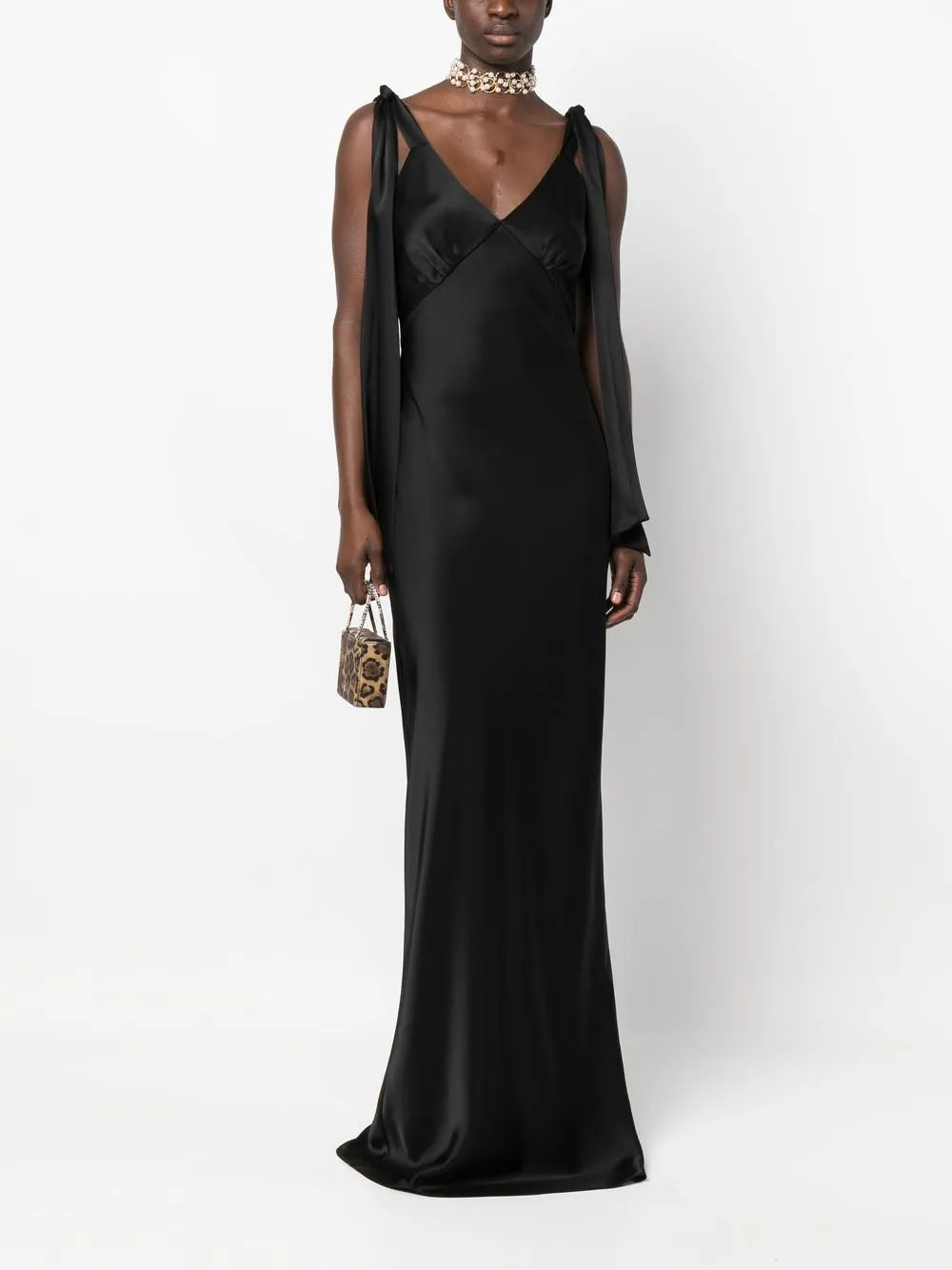 Satin-Finish V-Neck Gown