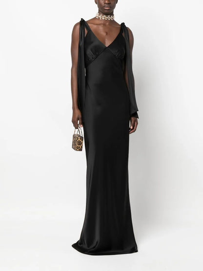 Satin-Finish V-Neck Gown
