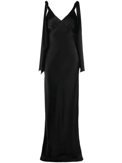 Satin-Finish V-Neck Gown