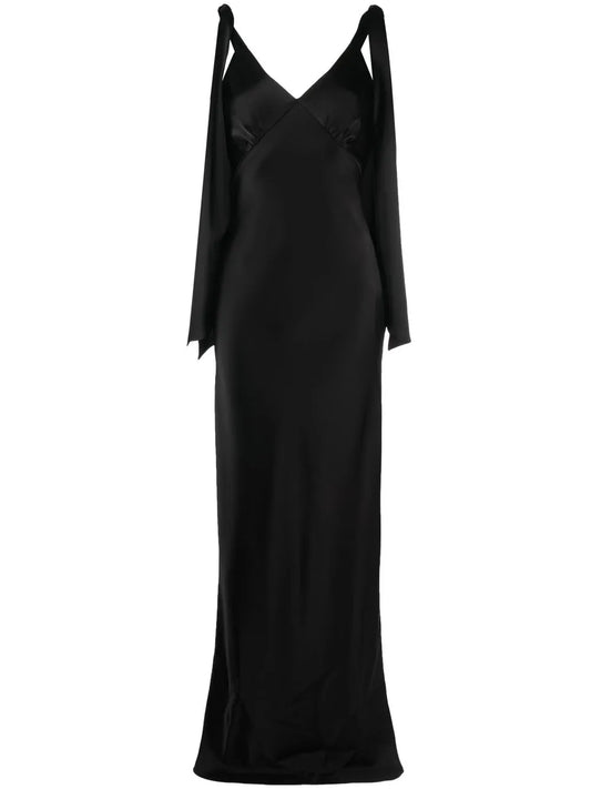 Satin-Finish V-Neck Gown