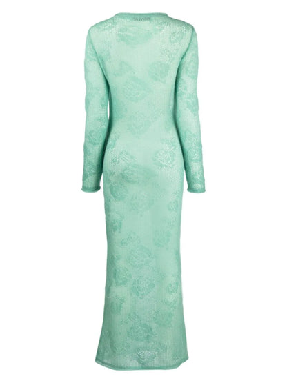 Rose-Appliqué Knitted Maxi Dress