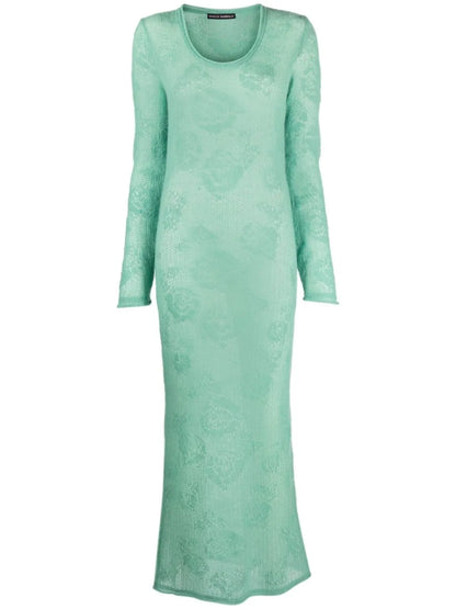 Rose-Appliqué Knitted Maxi Dress