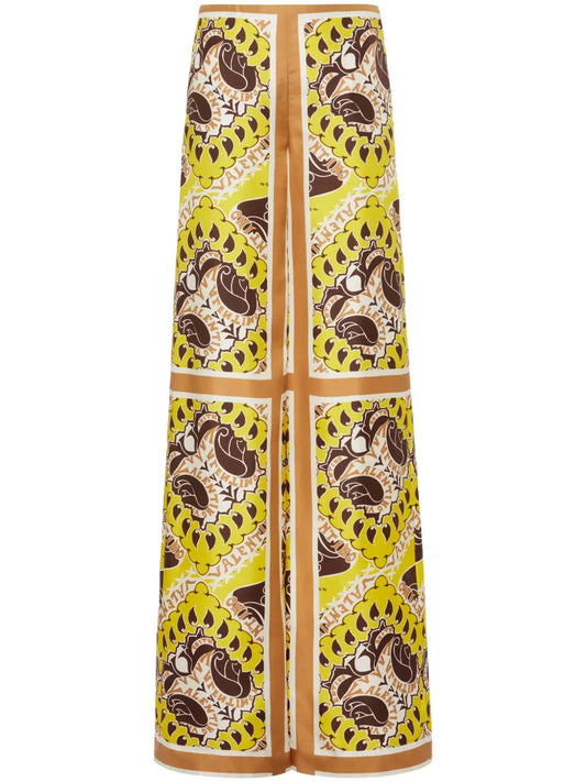 Paisley-Print Logo Branded Silk Trousers