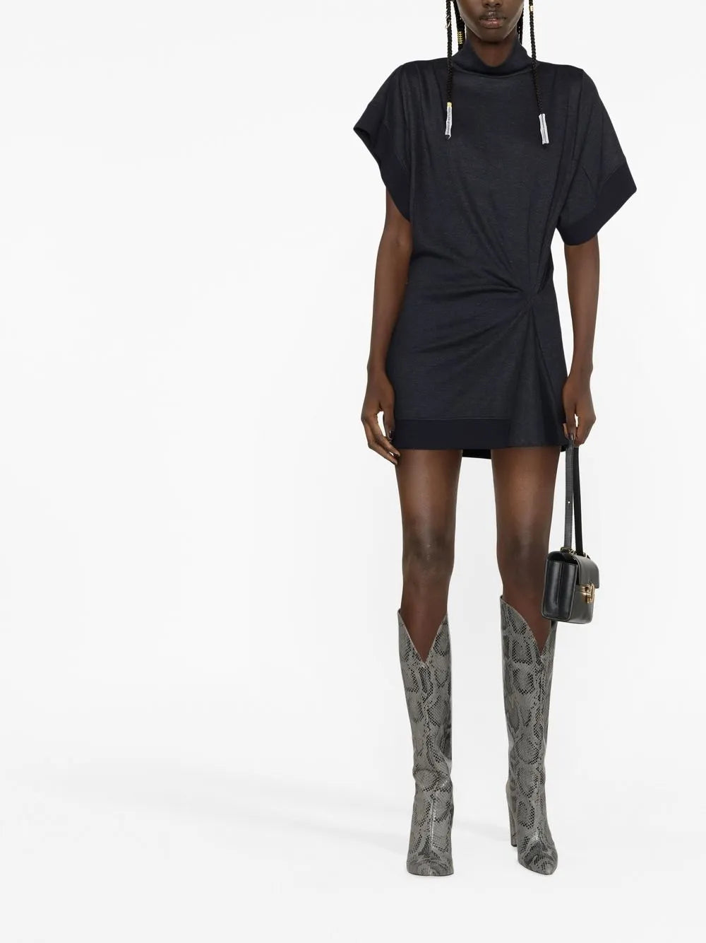 Short-Sleeve Gathered Shift Dress