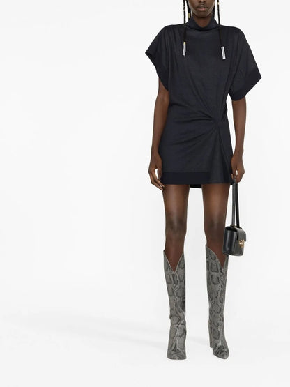 Short-Sleeve Gathered Shift Dress