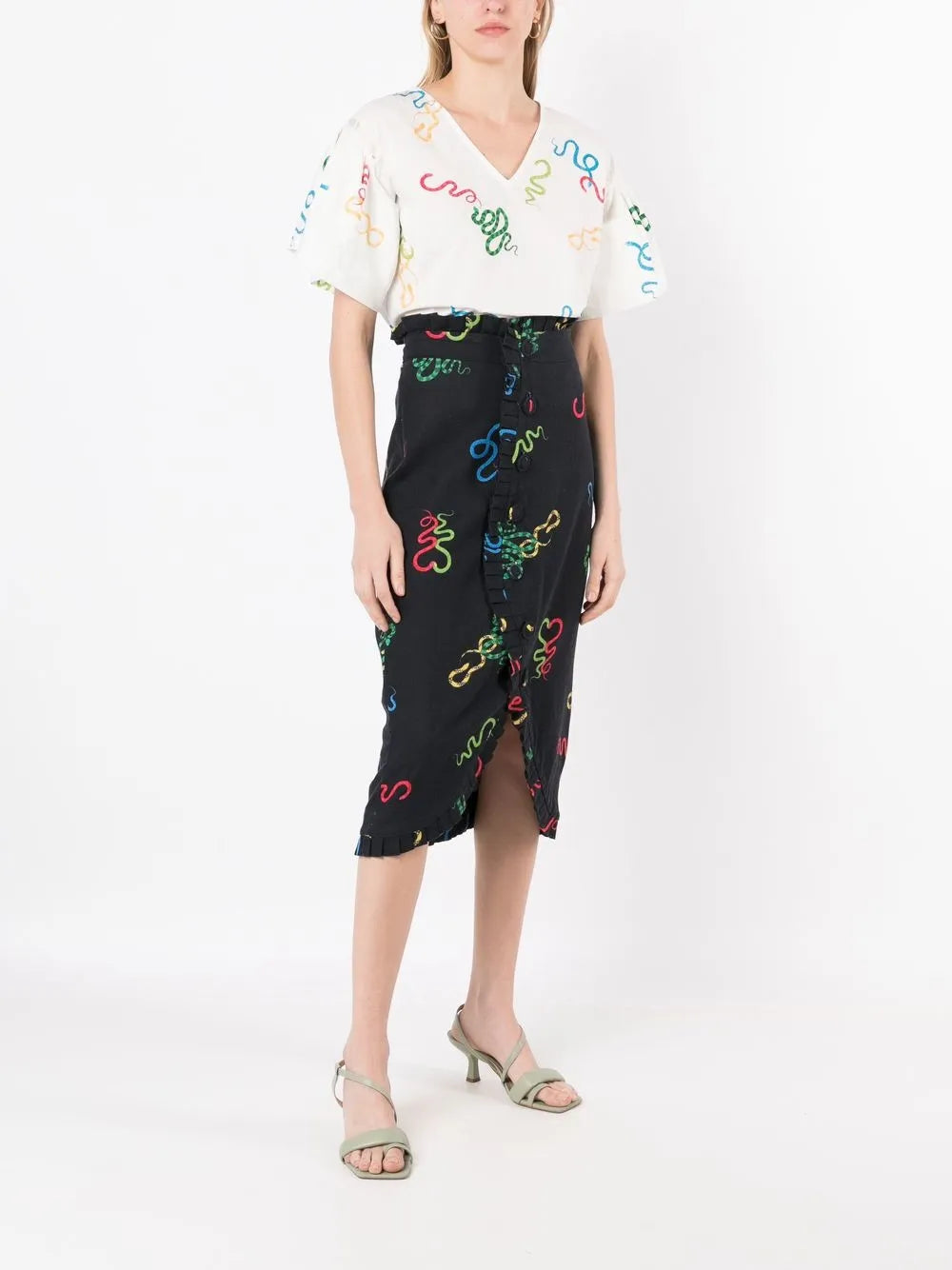 Tarsila Ruffle-Trimmed Midi Skirt