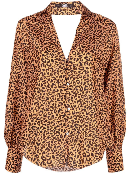 Leopard-Print Backless Silk Blouse