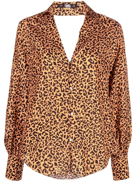 Leopard-Print Backless Silk Blouse