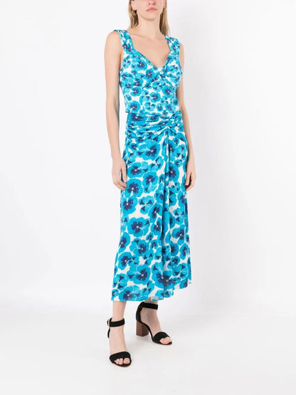 Pleated Floral-Print Cropped Top