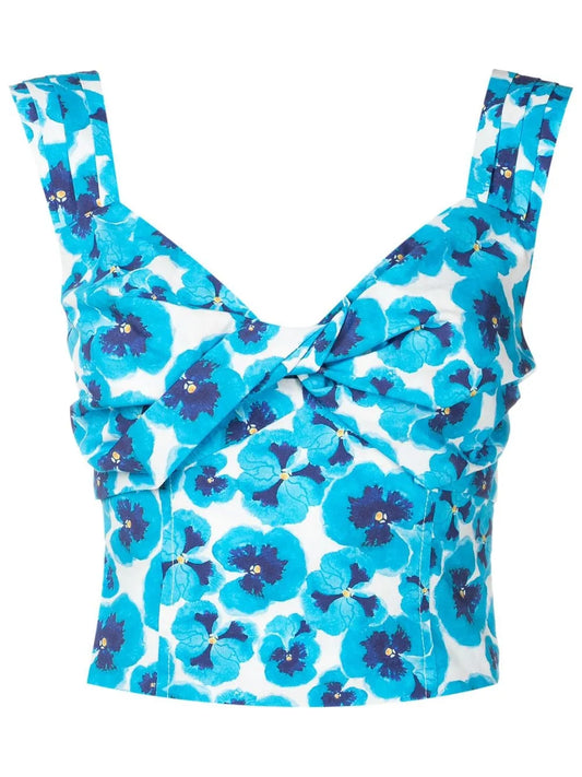 Pleated Floral-Print Cropped Top