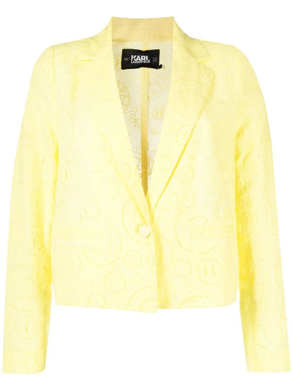 Broderie-Anglaise Cropped Cotton Blazer