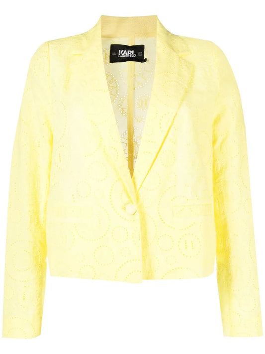 Broderie-Anglaise Cropped Cotton Blazer