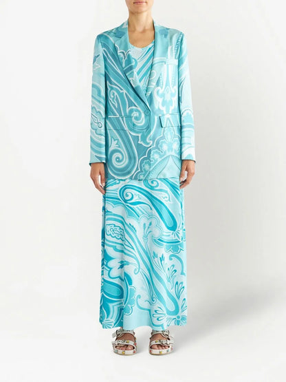 Swirl-Print Silk Blazer