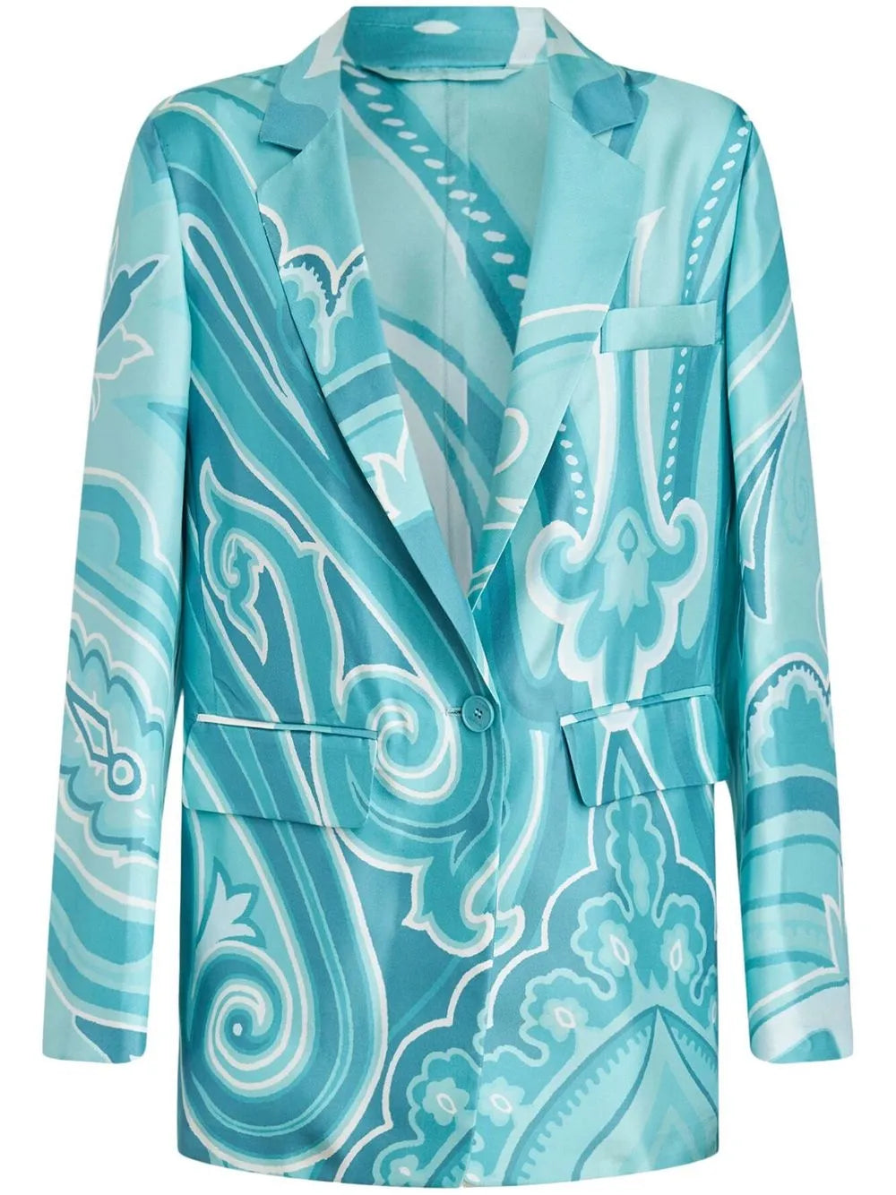 Swirl-Print Silk Blazer