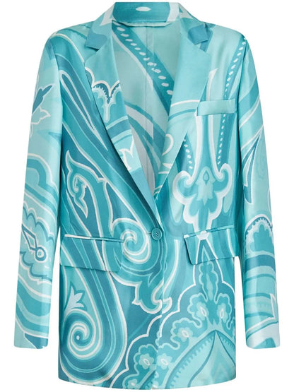 Swirl-Print Silk Blazer