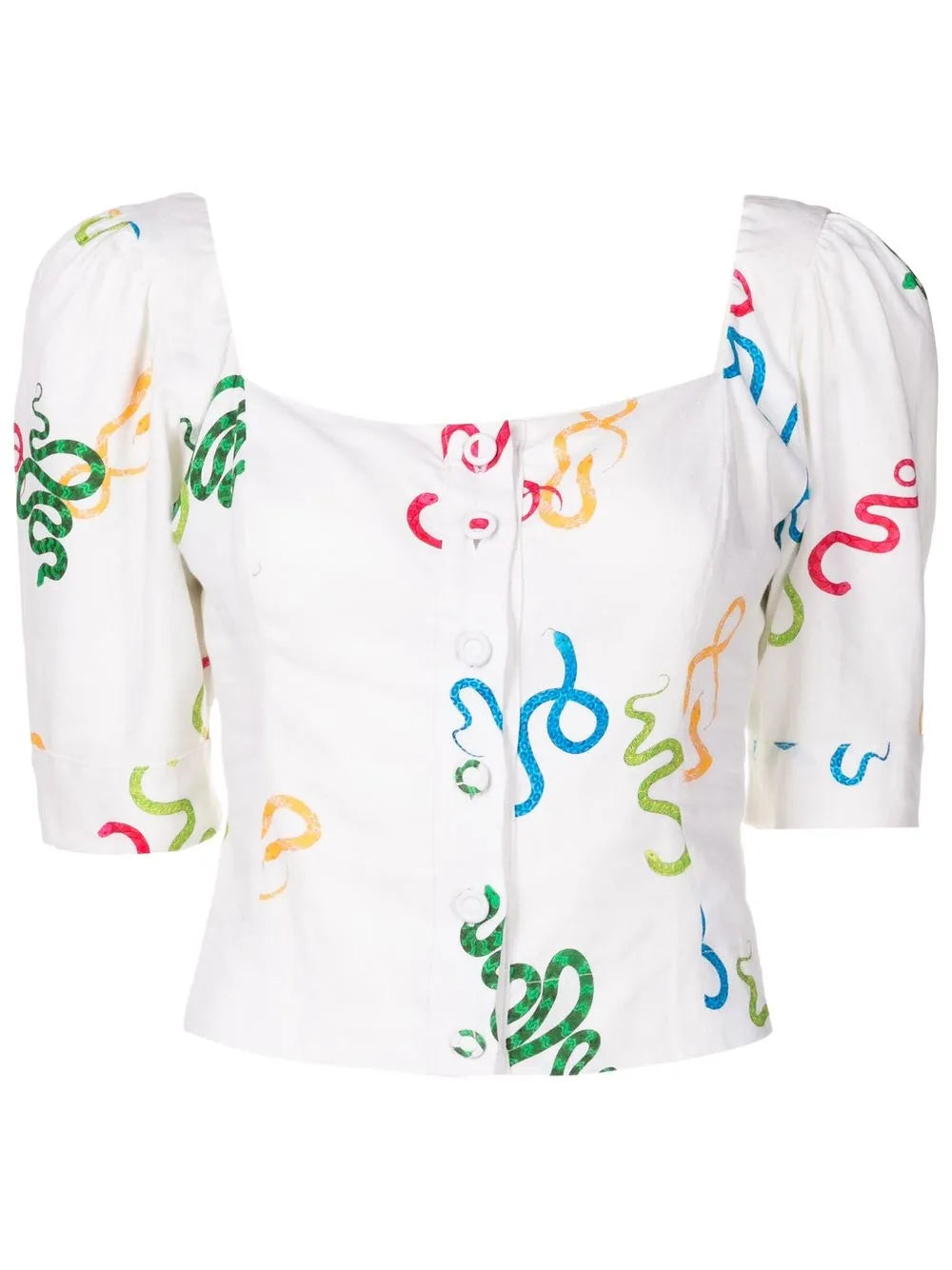 Abstract-Print Puff-Sleeve Shirt