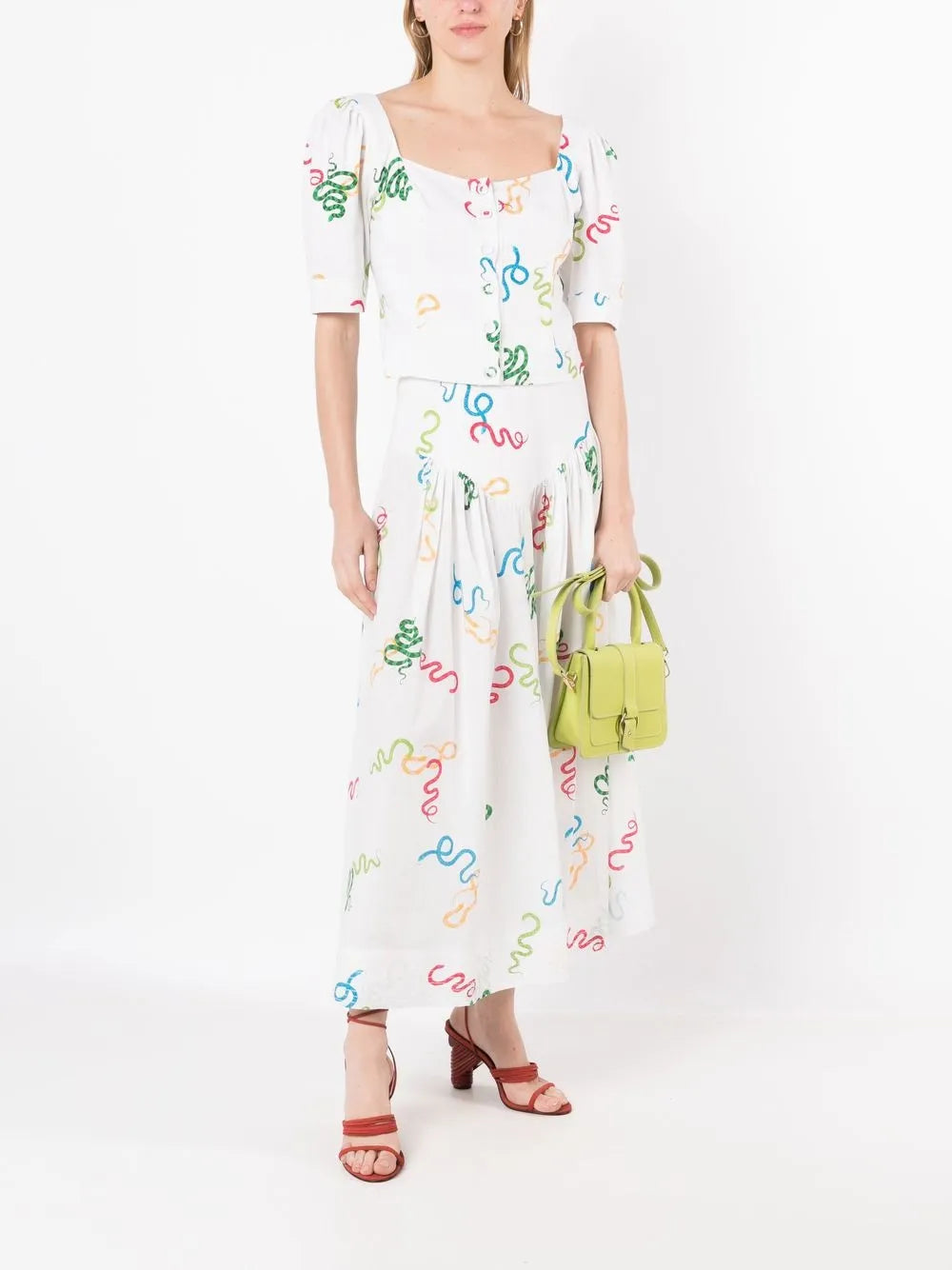 Abstract-Print Puff-Sleeve Shirt