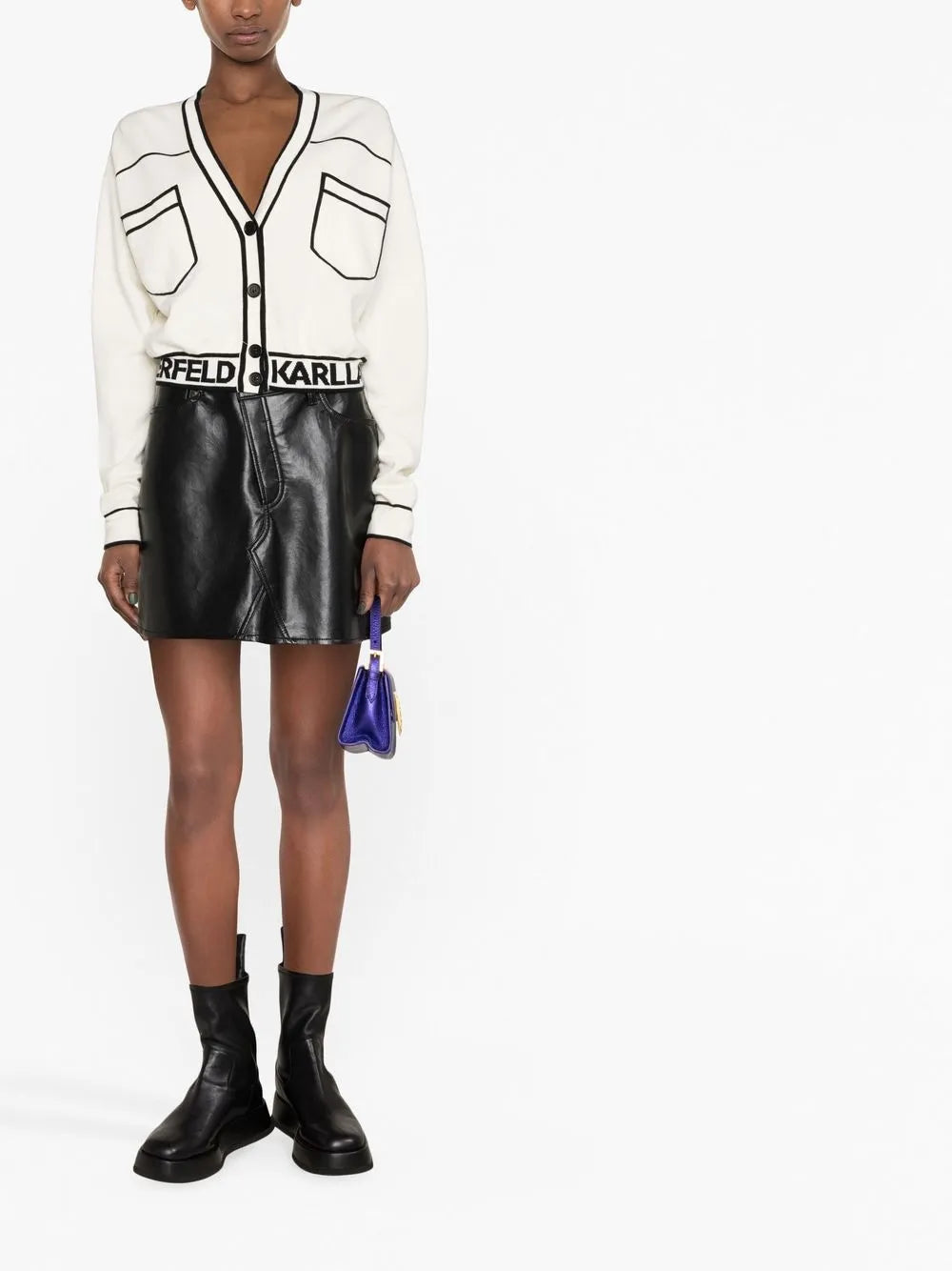 V-Neck Logo-Band Cardigan