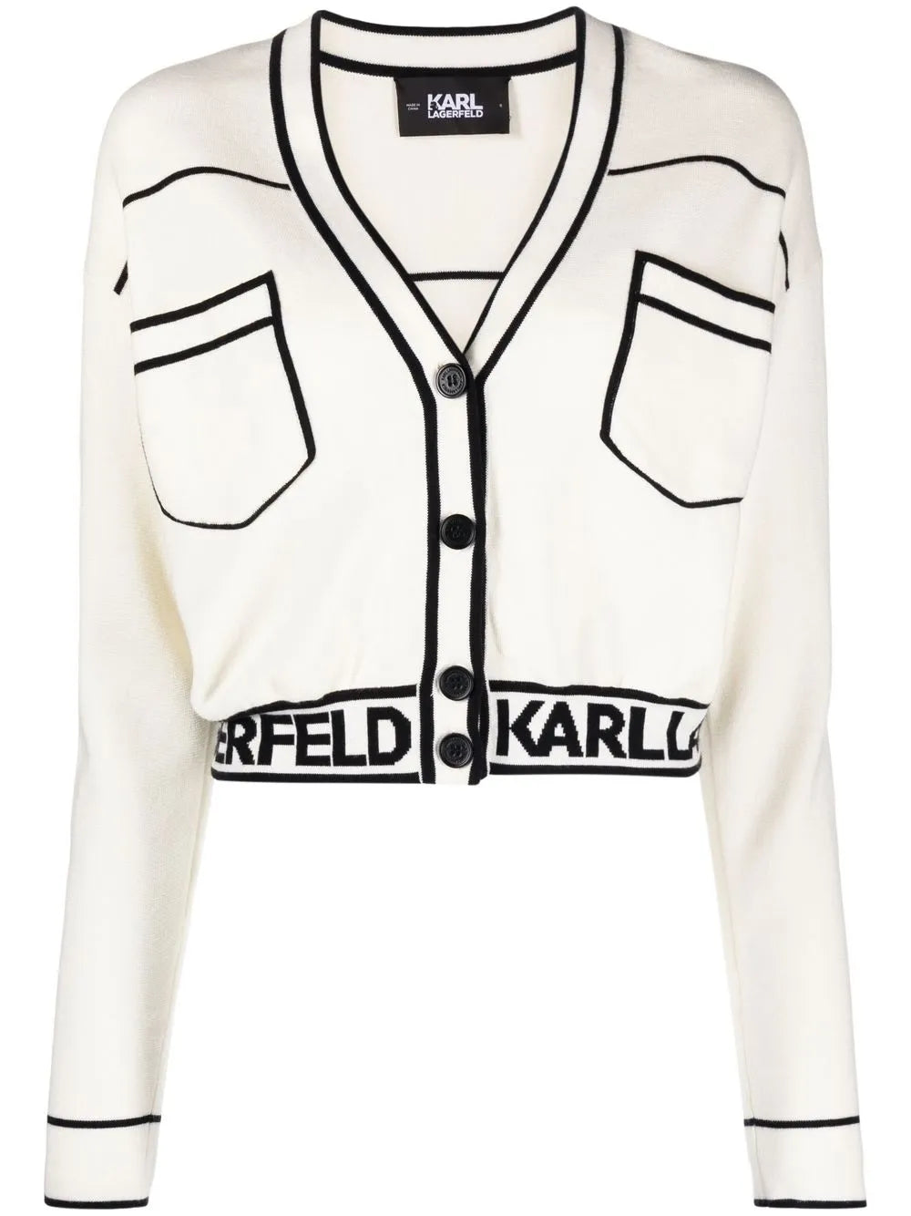 V-Neck Logo-Band Cardigan